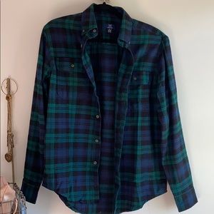 a blue and black flannel